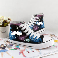 Galaxy Shoes Hand Painted Shoes beard canvas shoes sneakers high top shoes