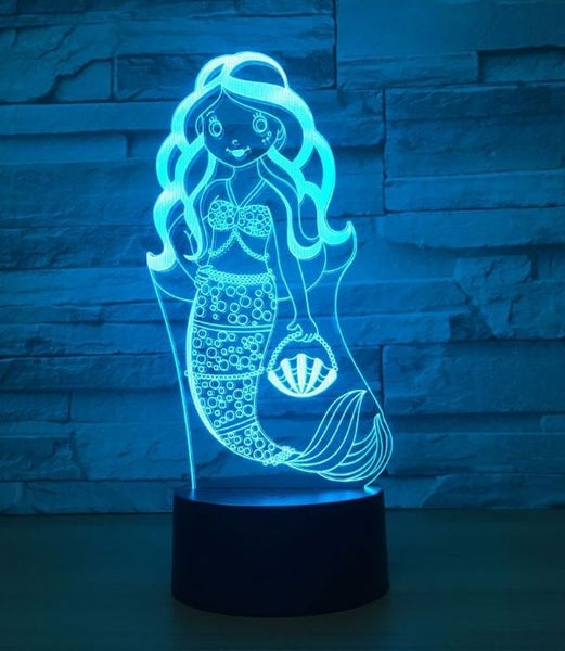 Mermaid 3D Illusion Led Table Lamp 7 Color Change LED Desk Light Lamp Mermaid Decoration