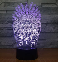 The indians Skull 3D Illusion Led Table Lamp 7 Color Change LED Desk Light Lamp The indians Skull Birthday Gifts Christmas Gifts