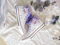 Fashion Purple Wisteria flowers Shoes, Casual High top Custom Flat Shoes, Lace Individuality Doodle Sneaker gift