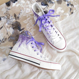 Fashion Purple Wisteria flowers Shoes, Casual High top Custom Flat Shoes, Lace Individuality Doodle Sneaker gift